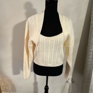 Cream cable knit sweater top and cardigan/shrug